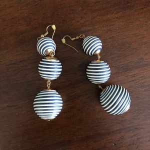 Navy and white stripe drop earrings